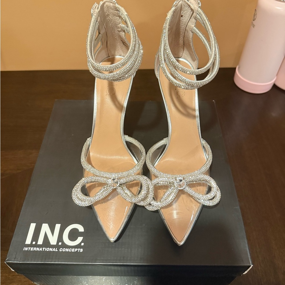 Inc international clear rhinestone bow heels